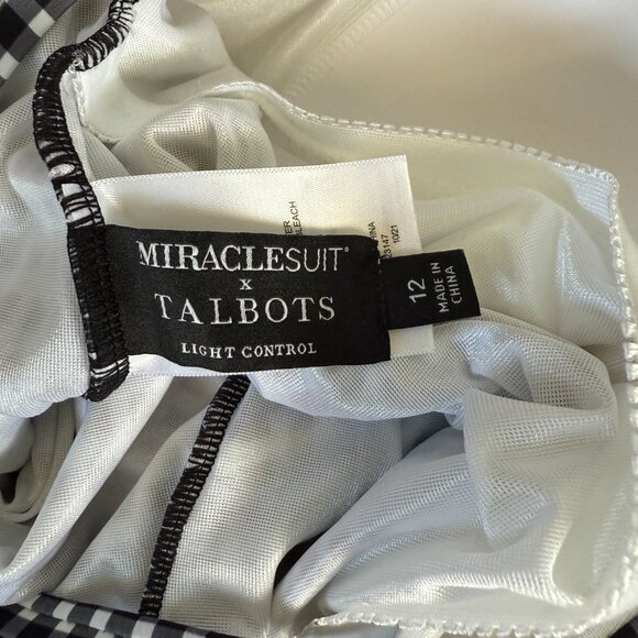 Talbots Miraclesuit black white checkered lightly padded one piece swimsuit 12 - Picture 9 of 12
